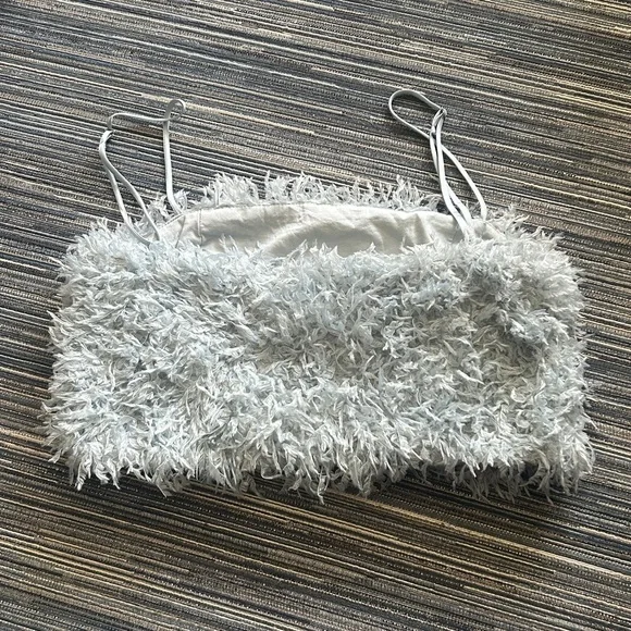 Zara Sz S Feather Effect Crop Top Light Blue Cotton Lined - Picture 5 of 9